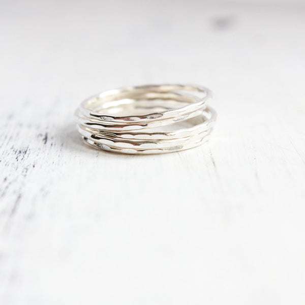 Sterling Silver Fine Hammered Stacking Ring Set