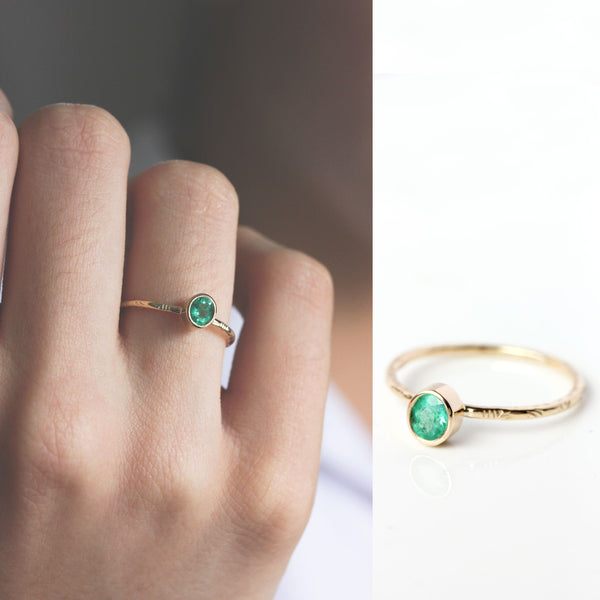 Emerald & 14k Gold Wildflower Ring