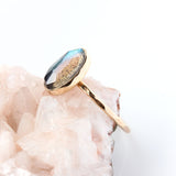 Rose cut labradorite & 14k gold solitaire ring