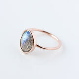 Rose cut labradorite & 14k gold solitaire ring