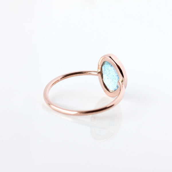 Rose cut labradorite & 14k gold solitaire ring