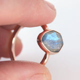 Rose cut labradorite & 14k gold solitaire ring