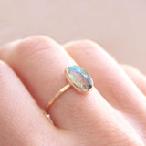 Rose cut labradorite & 14k gold solitaire ring