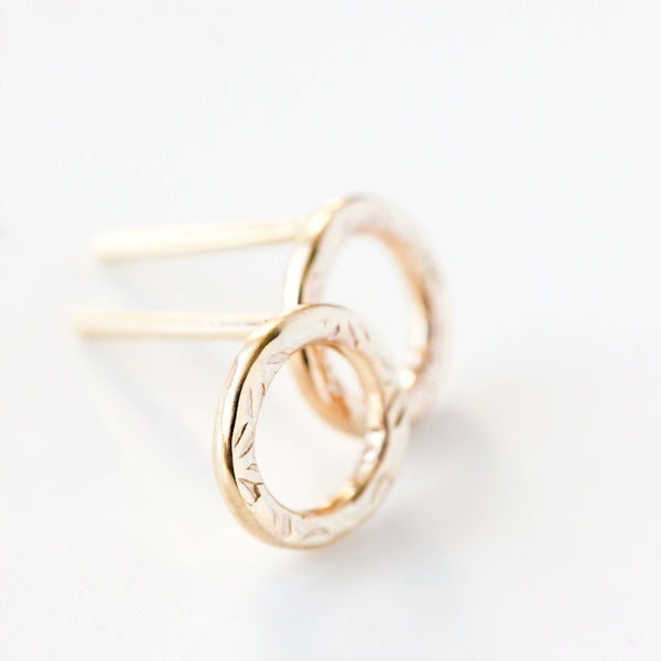 Small 14k gold textured circle or oval earrings - The Dahlia Stud Earrings