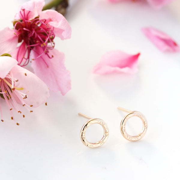 Small 14k gold textured circle or oval earrings - The Dahlia Stud Earrings