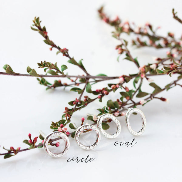 Small 14k gold textured circle or oval earrings - The Dahlia Stud Earrings