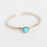 Tiny turquoise & 14k yellow gold fine stacking ring