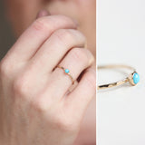 Tiny turquoise & 14k yellow gold fine stacking ring