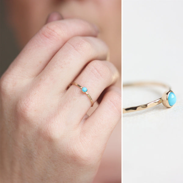 Tiny turquoise & 14k yellow gold fine stacking ring