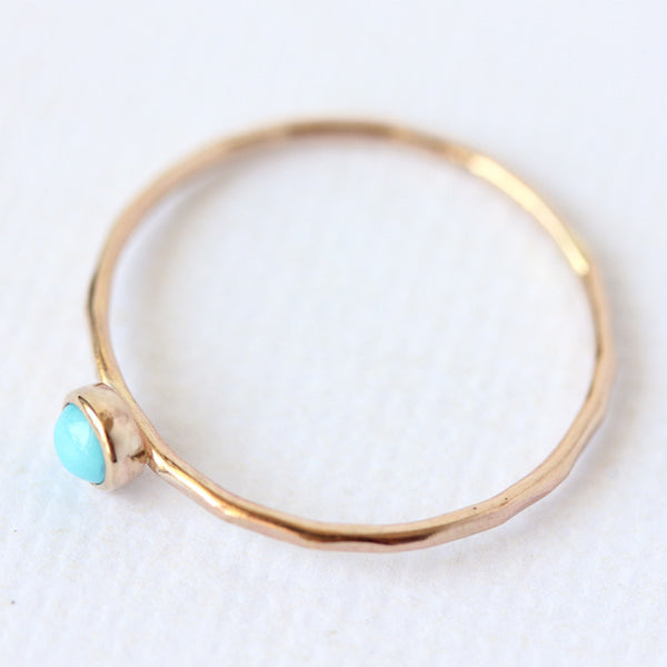 Tiny turquoise & 14k yellow gold fine stacking ring
