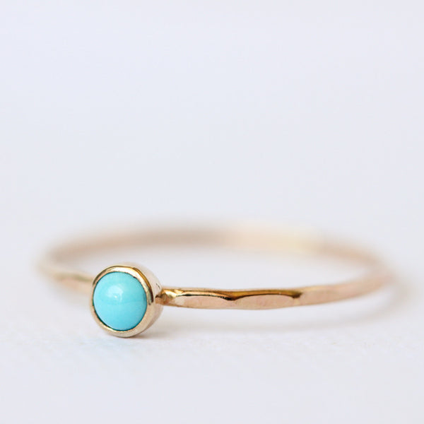 Tiny turquoise & 14k yellow gold fine stacking ring