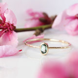 Tiny Green Sapphire & 14k Gold Wildflower Ring