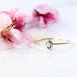 Tiny Green Sapphire & 14k Gold Wildflower Ring