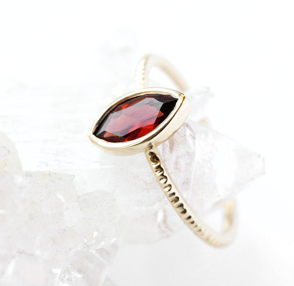 Marquise Garnet & 14k Gold Ring - The Oriane Ring