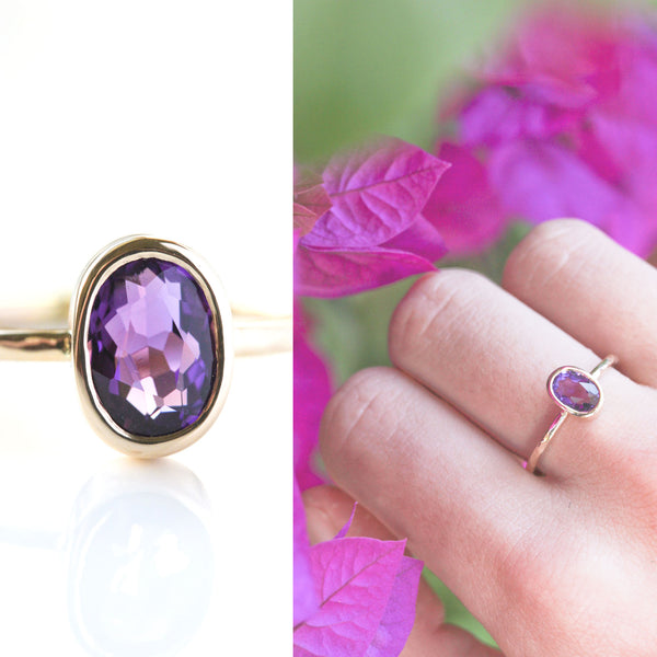 Oval cut Amethyst & 14k gold ring - The Violette Ring