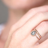 Pear rose cut coloured diamond & 14k gold ring