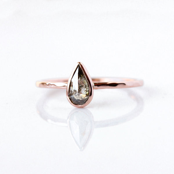 Pear rose cut coloured diamond & 14k gold ring