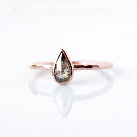 Pear rose cut coloured diamond & 14k gold ring