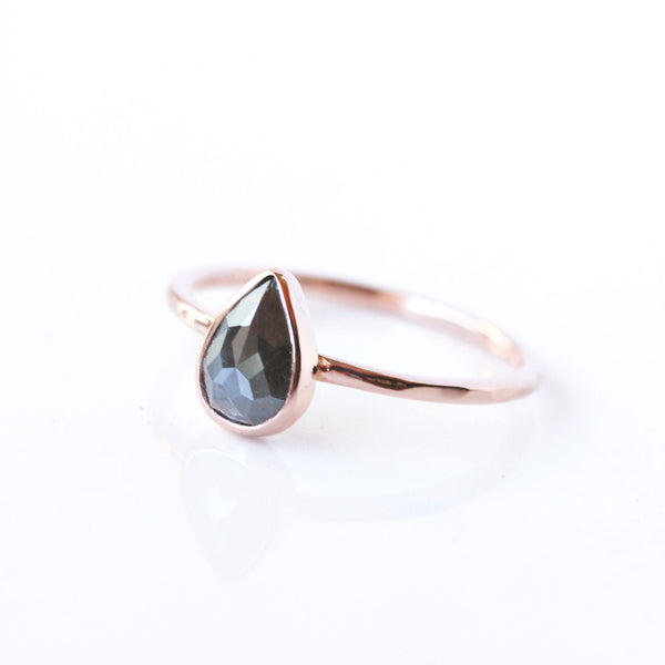 Pear rose cut coloured diamond & 14k gold ring