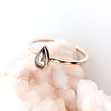 Pear rose cut coloured diamond & 14k gold ring