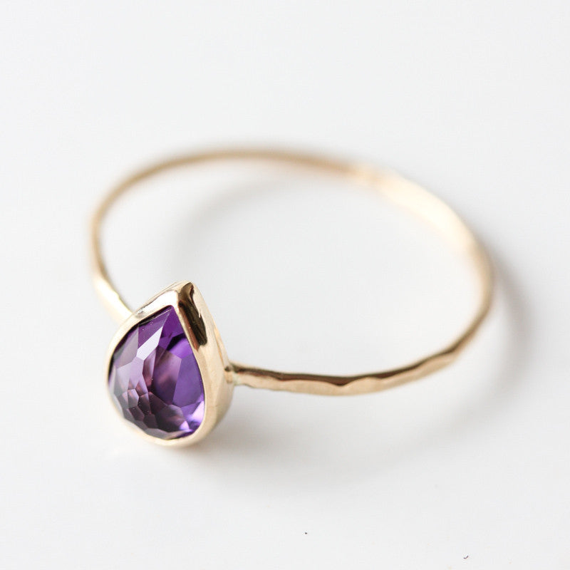 Teardrop Amethyst & 14k gold stacking ring – Belinda Saville