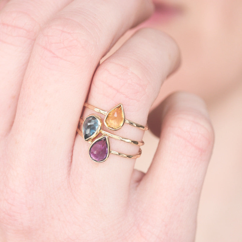 Teardrop Amethyst & 14k gold stacking ring – Belinda Saville