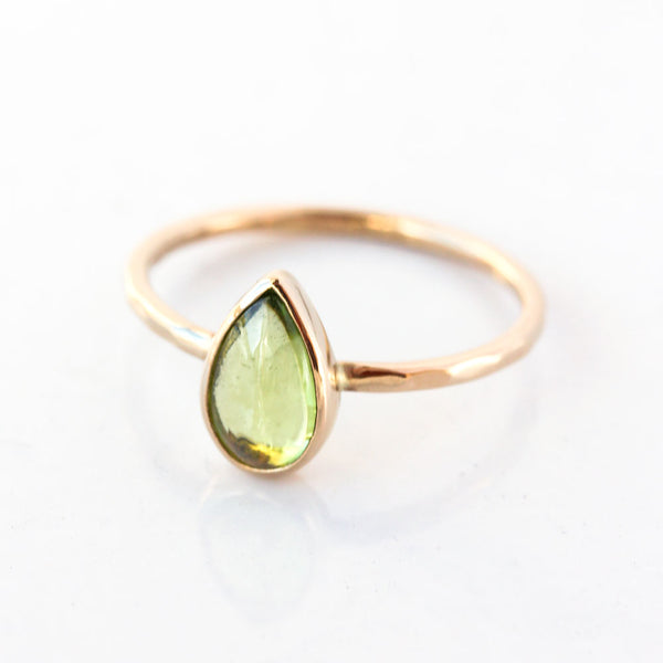 Teardrop Peridot & 14k Gold Ring