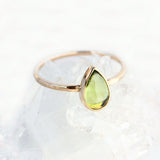 Teardrop Peridot & 14k Gold Ring