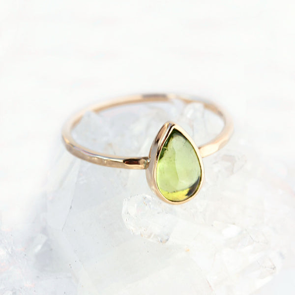 Teardrop Peridot & 14k Gold Ring