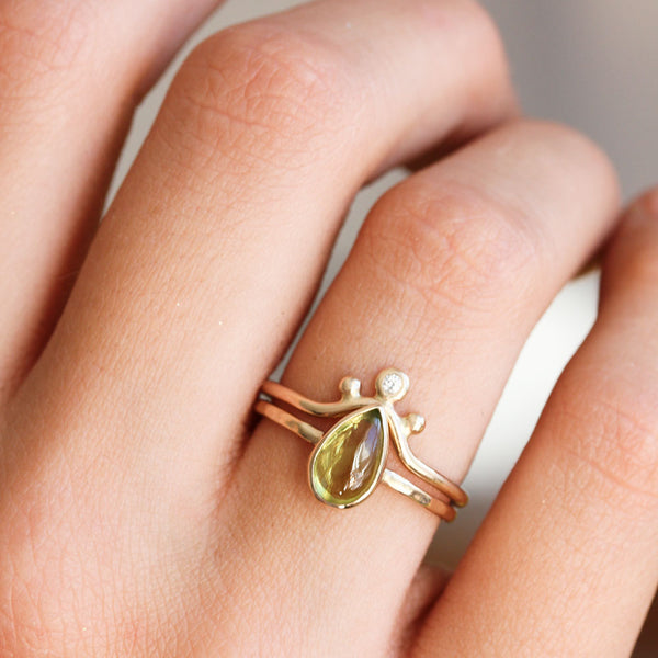 Teardrop Peridot & 14k Gold Ring
