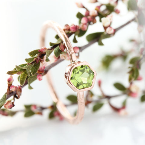 Hexagon Peridot & 14k Gold Ring - The Zinnia Ring