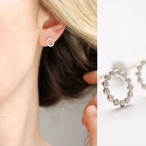 Sterling silver polka dot stud earrings