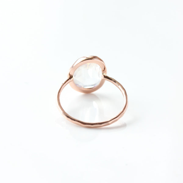 Rose Cut Rainbow Moonstone & 14k Gold Ring