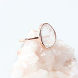 Rose Cut Rainbow Moonstone & 14k Gold Ring
