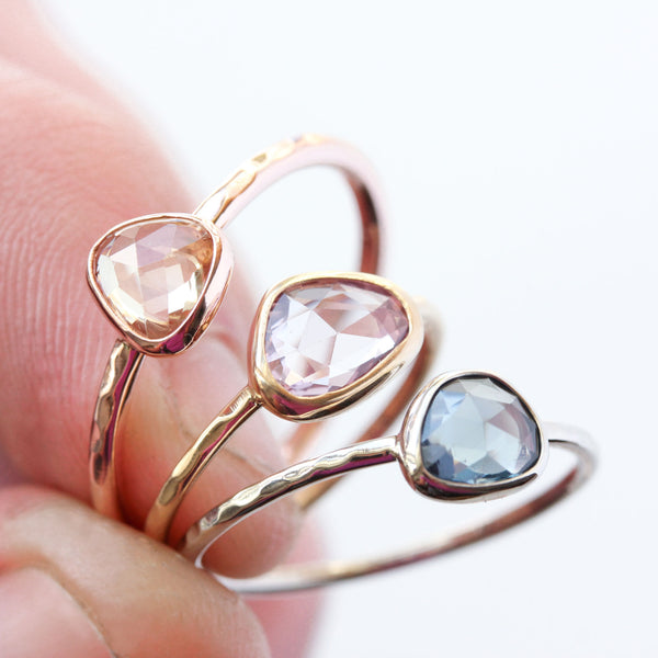 Rose cut sapphire & 14k gold ring