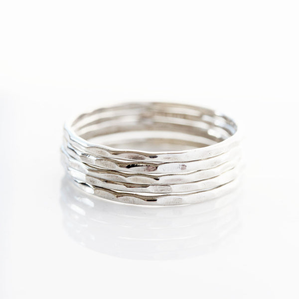 Sterling Silver Fine Hammered Stacking Ring Set