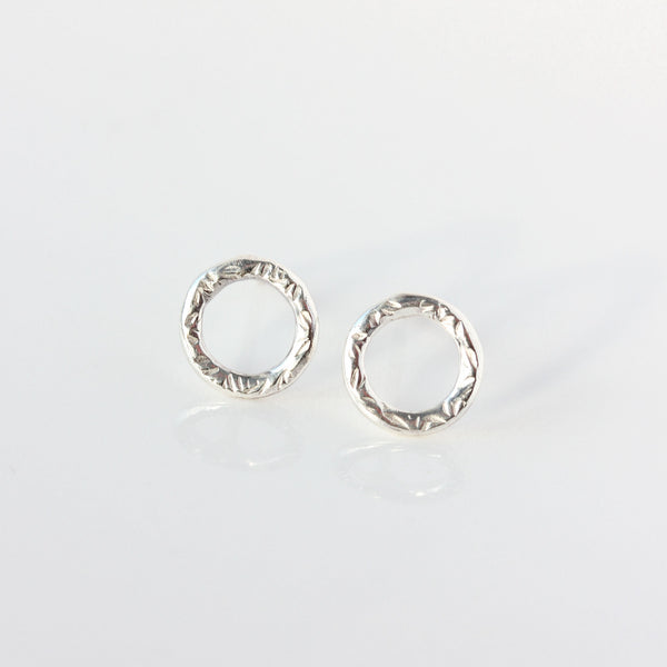 Small sterling silver textured circle or oval earrings - The Dahlia Stud Earrings