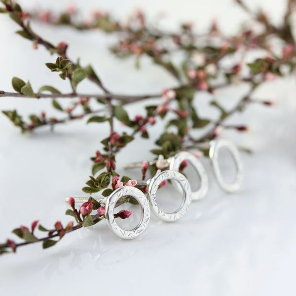 Small sterling silver textured circle or oval earrings - The Dahlia Stud Earrings