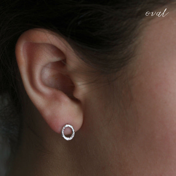 Small sterling silver textured circle or oval earrings - The Dahlia Stud Earrings