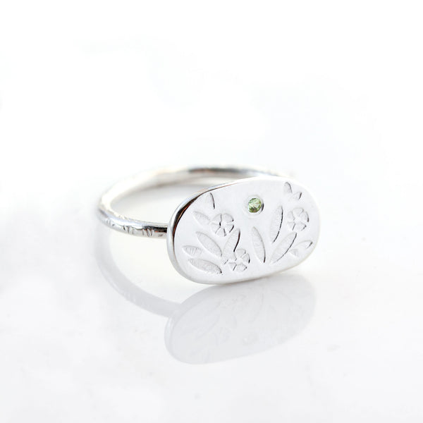 Sterling silver flower & gemstone signet ring - The Meadow Ring