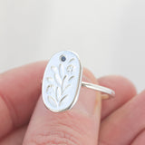 Sterling silver flower & gemstone signet ring - The Meadow Ring