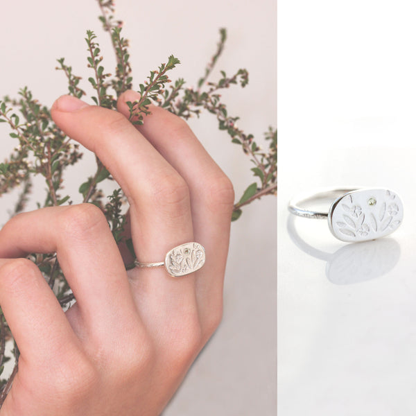 Sterling silver flower & gemstone signet ring - The Meadow Ring
