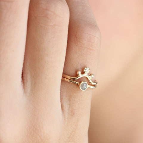 Tiny rose cut coloured diamond & 14k gold ring