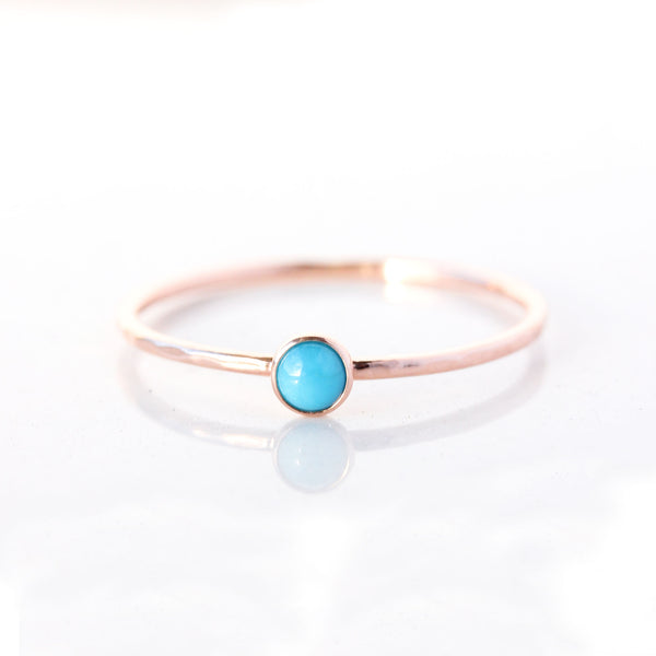 Tiny turquoise & 14k yellow gold fine stacking ring