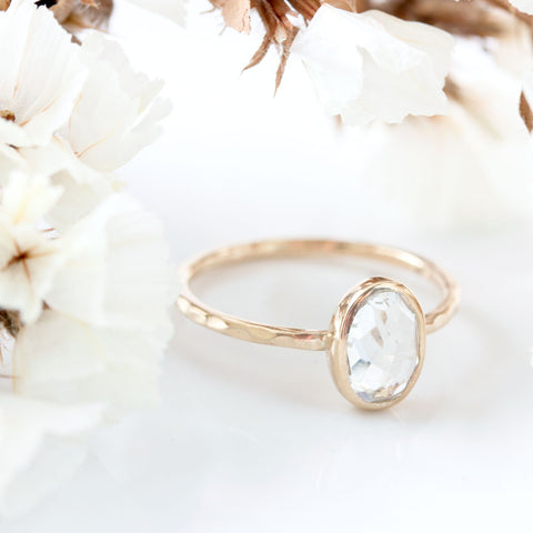 Oval White Topaz & 14k Gold Ring
